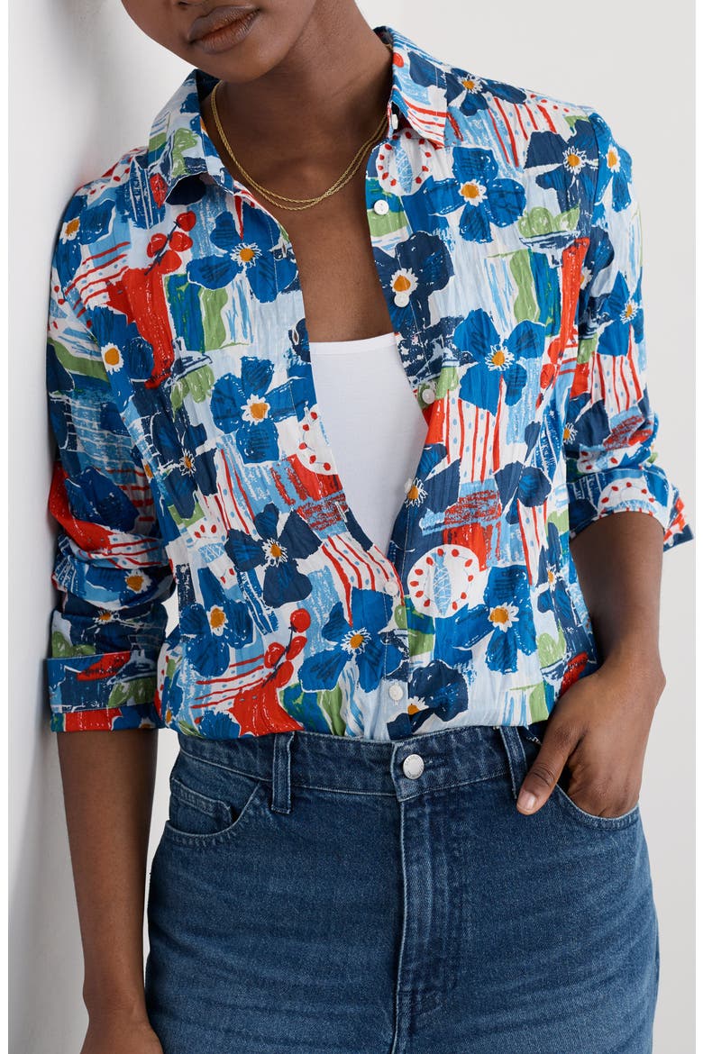 Larissa Floral Organic Cotton Button-Up Shirt, Alternate, color, TABLE SKETCH CHALK