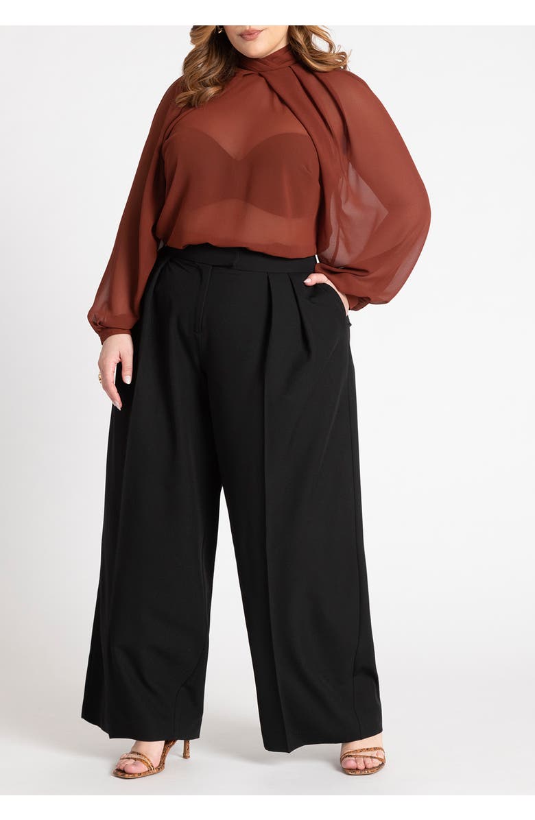 ELOQUII Draped Sleeve Chiffon Top, Alternate, color, Fired Brick