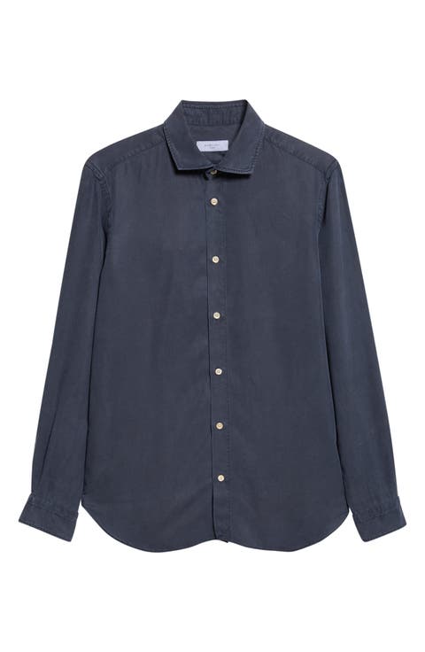 Spread Collar Long Sleeve Button Shirt