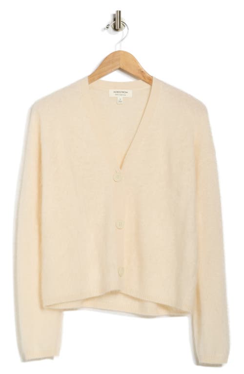 Nordstrom Brushed Cashmere V-neck Cardigan In White