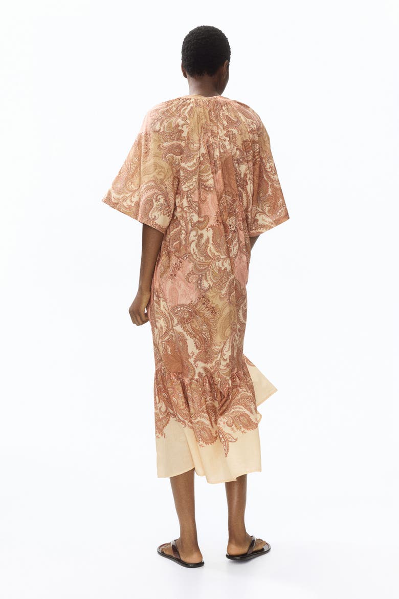 Short-sleeved Tie-belt Dress, Alternate, color, Beige/paisley