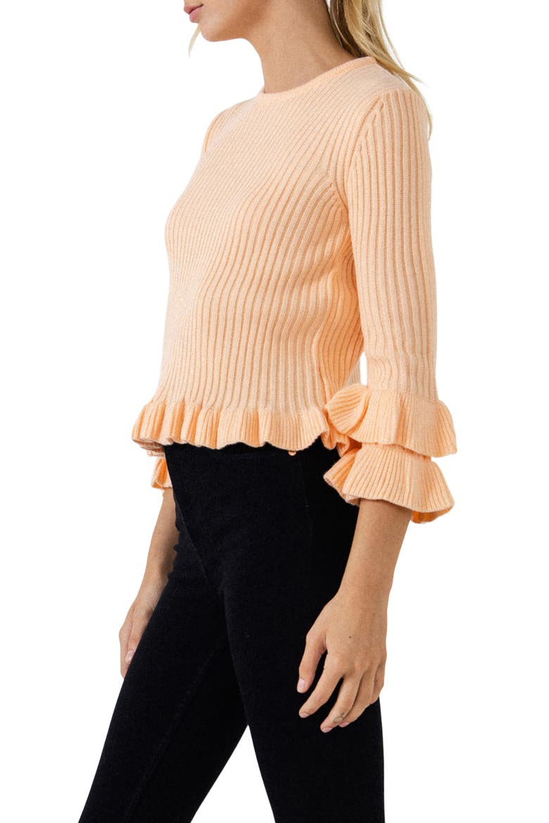 Rib Ruffle Edge Sweater, Alternate, color, PINK
