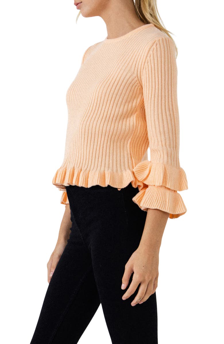 English Factory Rib Ruffle Edge Sweater, Alternate, color, Pink
