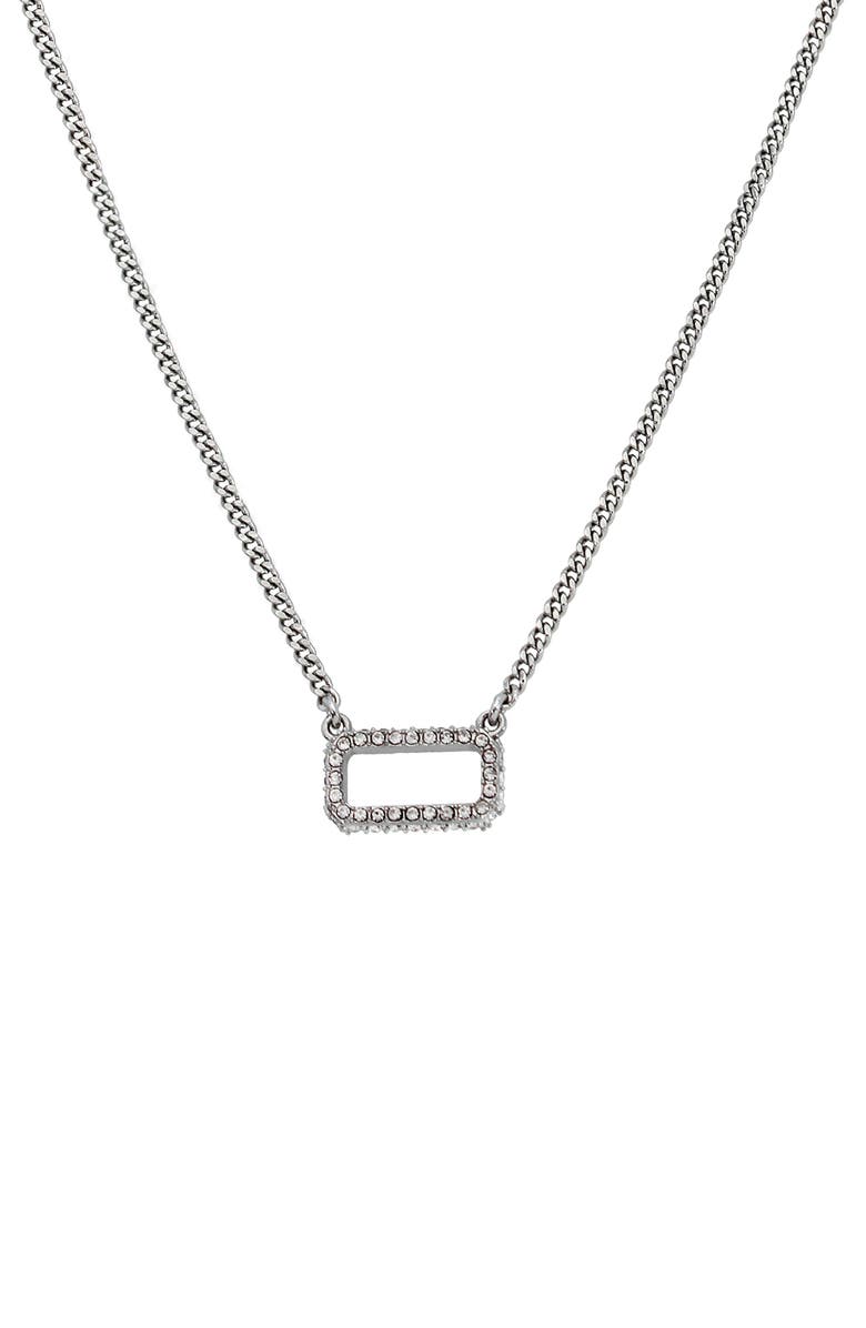 AllSaints Pavé Crystal Rectangle Pendant Necklace, Main, color, Rhodium