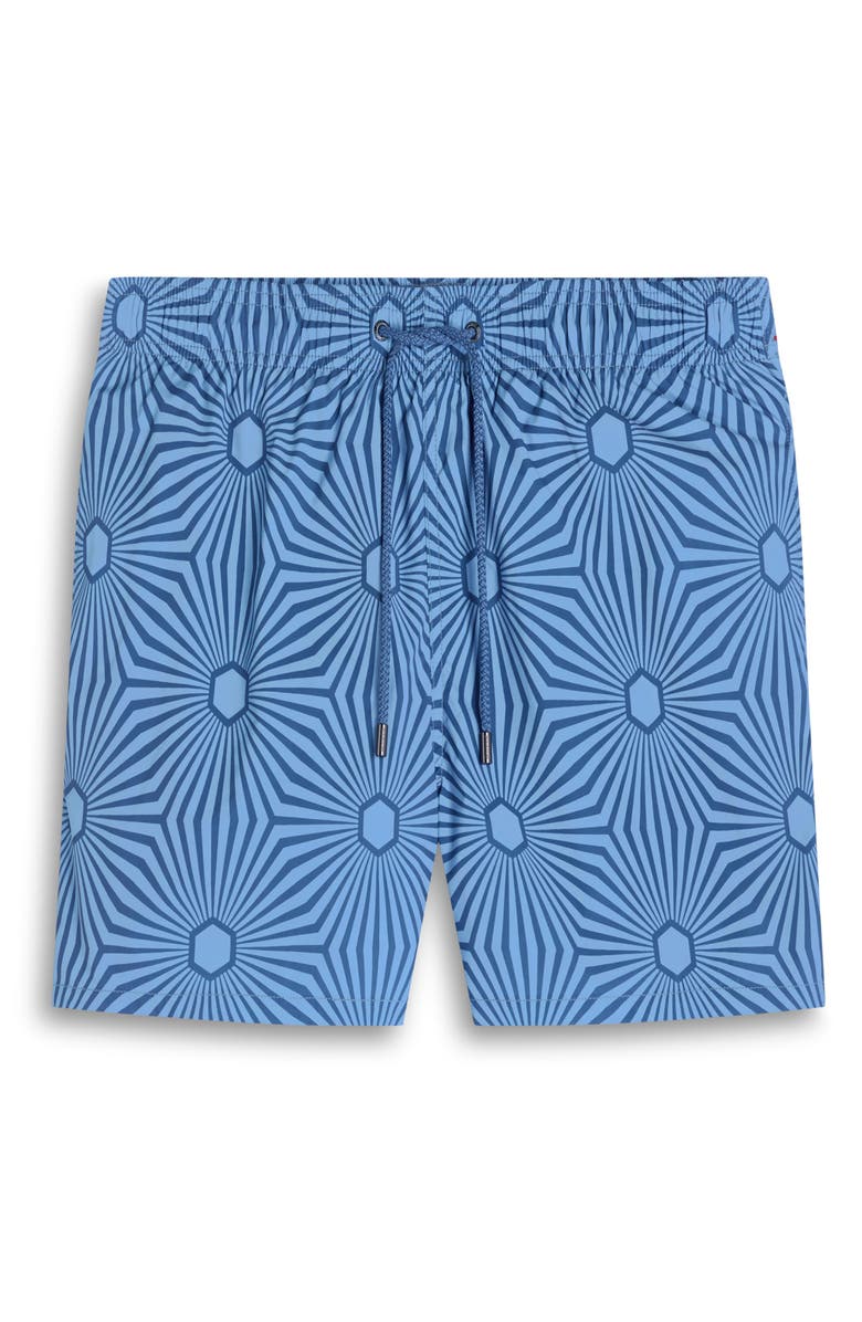 Bugatchi Cruz Print Swim Trunks, Alternate, color, Cobalt