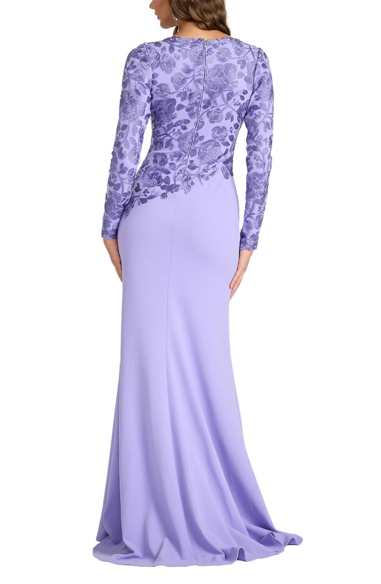 Tadashi Shoji Floral Embroidered Long Sleeve Mermaid Gown, Alternate, color, Lavender Mist