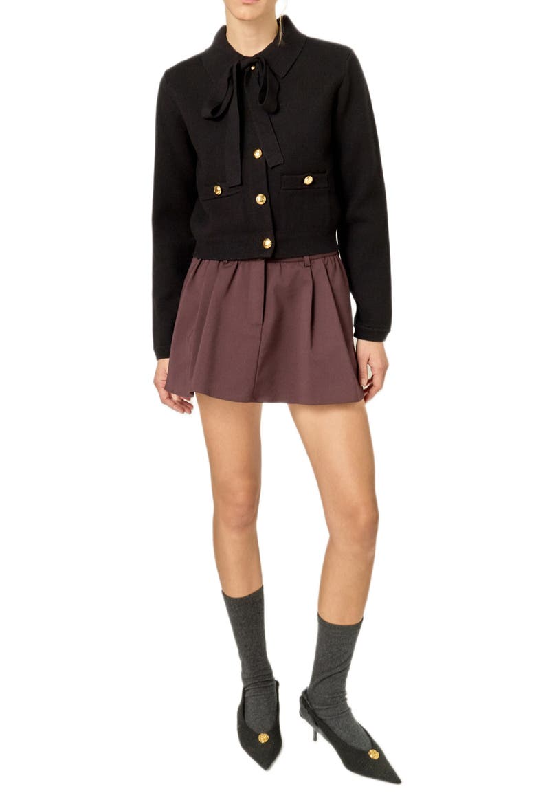 Detachable Bow Cardigan, Alternate, color, BLACK