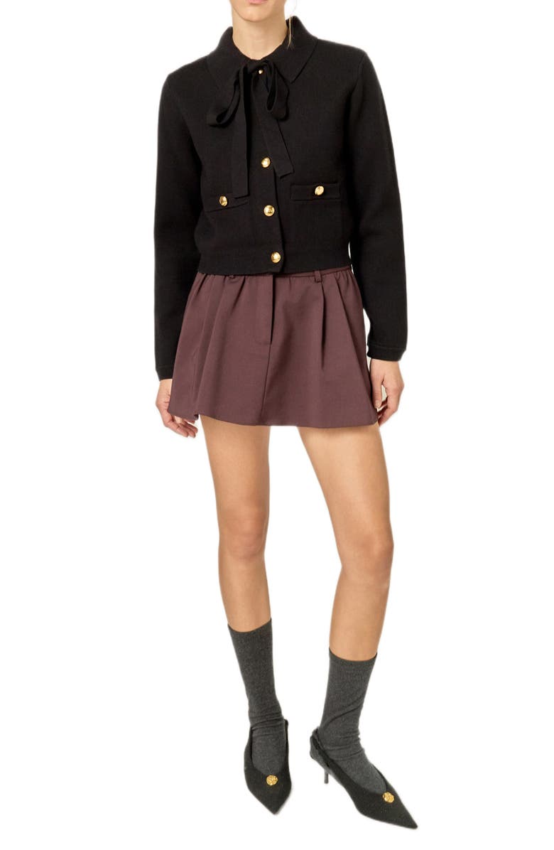 English Factory Detachable Bow Cardigan, Alternate, color, Black