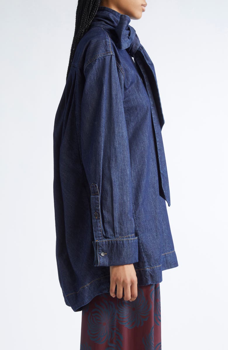 Dries Van Noten Chaddy Pussy Bow Denim Shirt, Alternate, color, Indigo