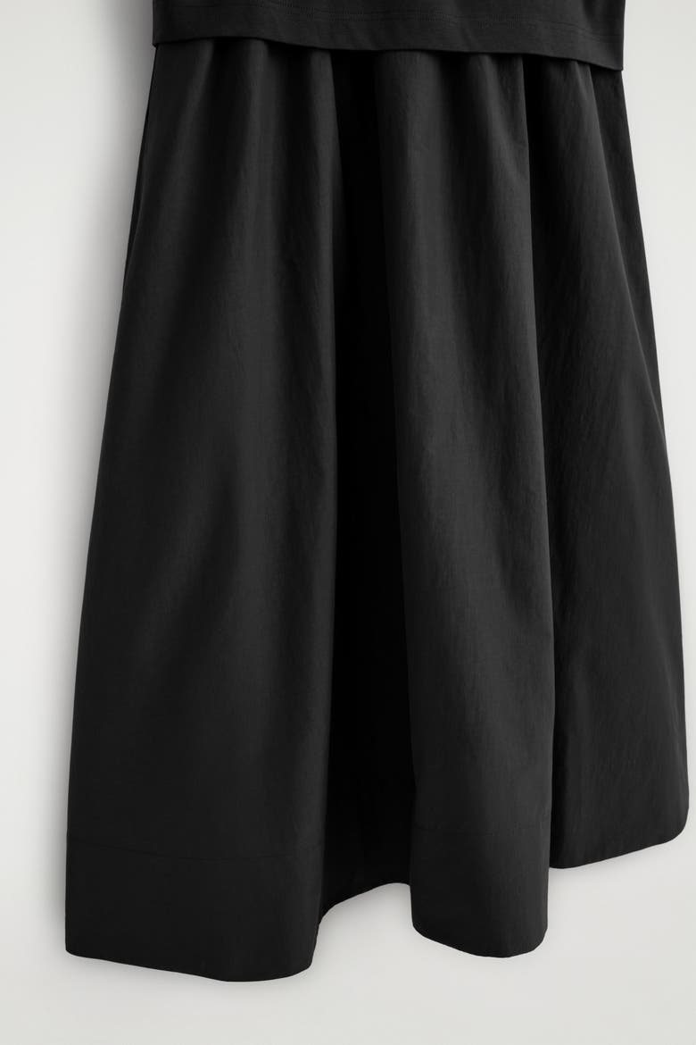 Contrast-Panel Boat-Neck Midi Dress, Alternate, color, BLACK