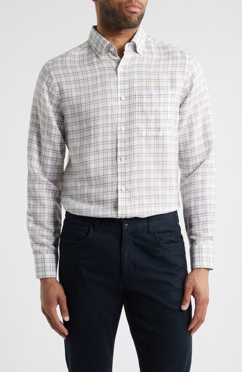 Scott Barber Coastal Regular Fit Plaid Linen & Lyocell Button-Down Shirt, Main, color,