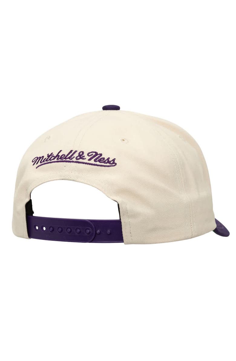 Mitchell & Ness Men's Mitchell & Ness Cream/Purple Los Angeles Lakers Soul Festival Staggered Zag Pro Pinch Snapback Hat, Alternate, color, 