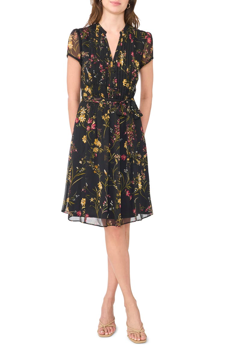 Pintuck Cap Sleeve A Line Shirtdress, Main, color, RHUBARB