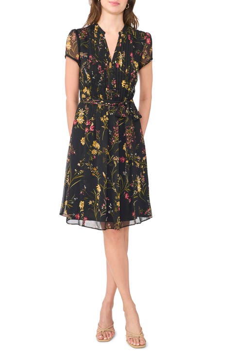 Pintuck Cap Sleeve A Line Shirtdress