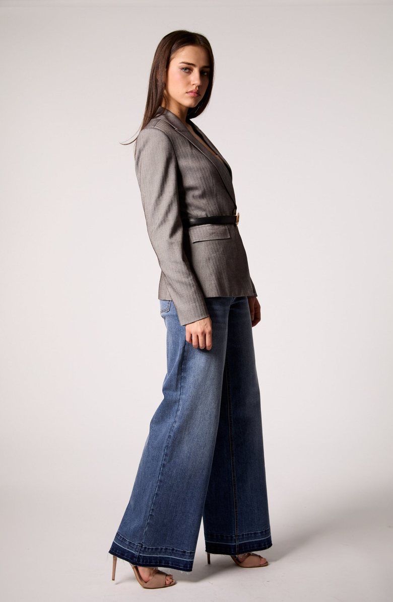 BLUE REVIVAL Taylor Belted Blazer in Grey Herringbone, Alternate, color, Grey Herringbone