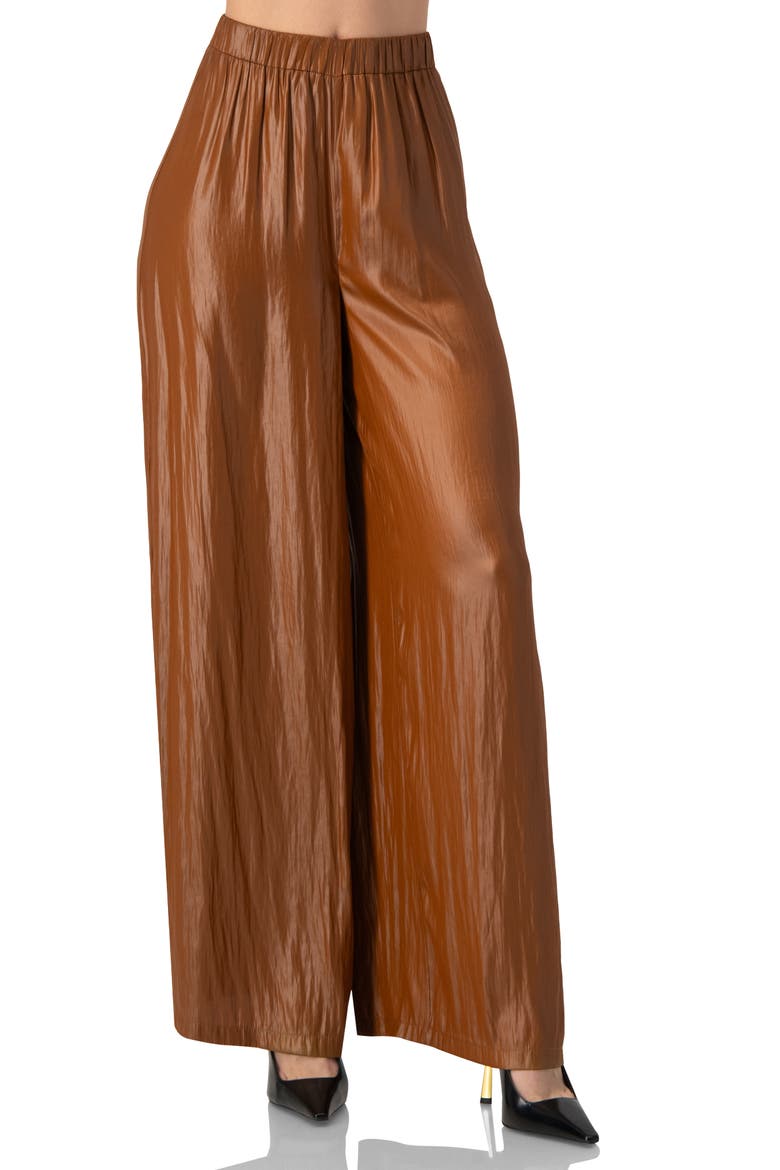 Satin Wide-Leg Trousers, Main, color, Brown