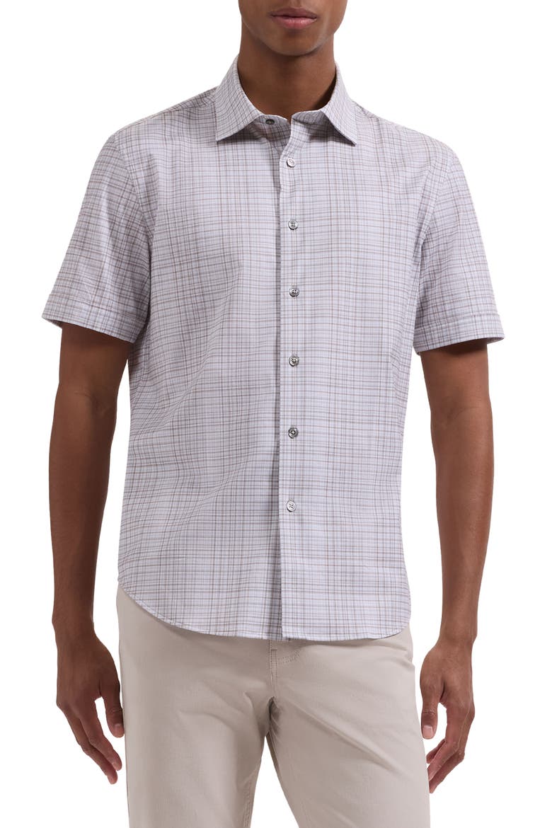 Miles OoohCotton® Shadow Plaid Short Sleeve Button-Up Shirt, Main, color, LIMESTONE