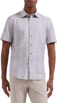 Bugatchi Miles OoohCotton® Shadow Plaid Short Sleeve Button-Up Shirt