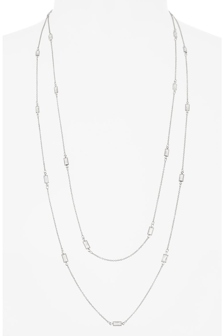 Baguette Cubic Zirconia Station Layered Necklace, Alternate, color, CLEAR- SILVER
