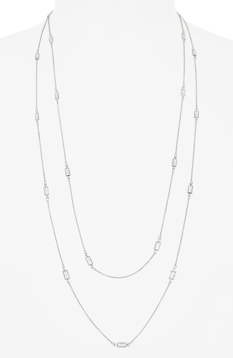 NORDSTROM RACK Baguette Cubic Zirconia Station Layered Necklace, Alternate, color, Clear- Silver