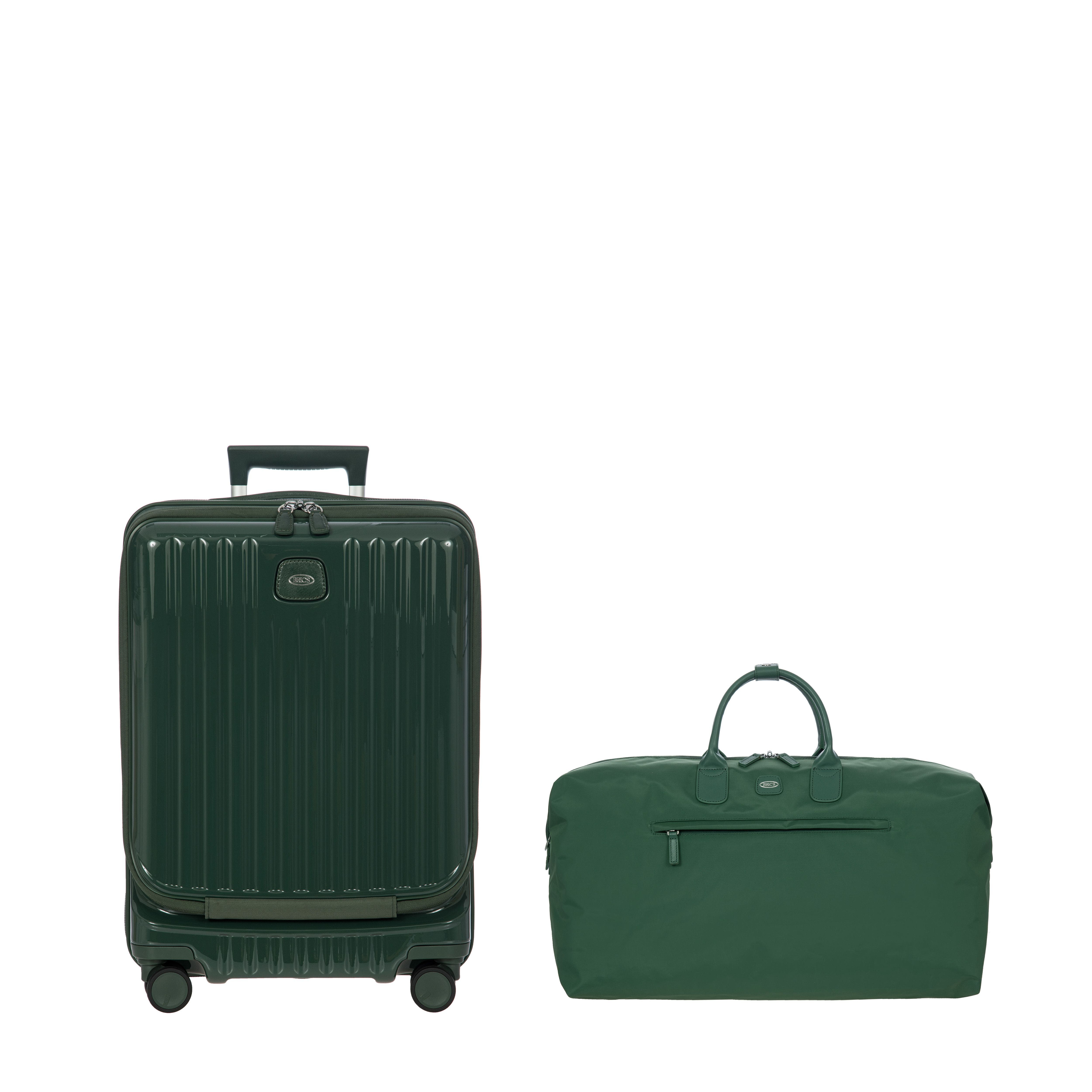 65460 Positano 2 Piece Set 21" Carry On Expandable Spinner w/Pocket & 22" Deluxe Duffle, Main, color, Emerald