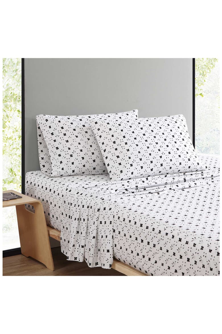 Kukkaketo 200 Thread Count Cotton Percale King Sheet Set, Alternate, color, BLACK