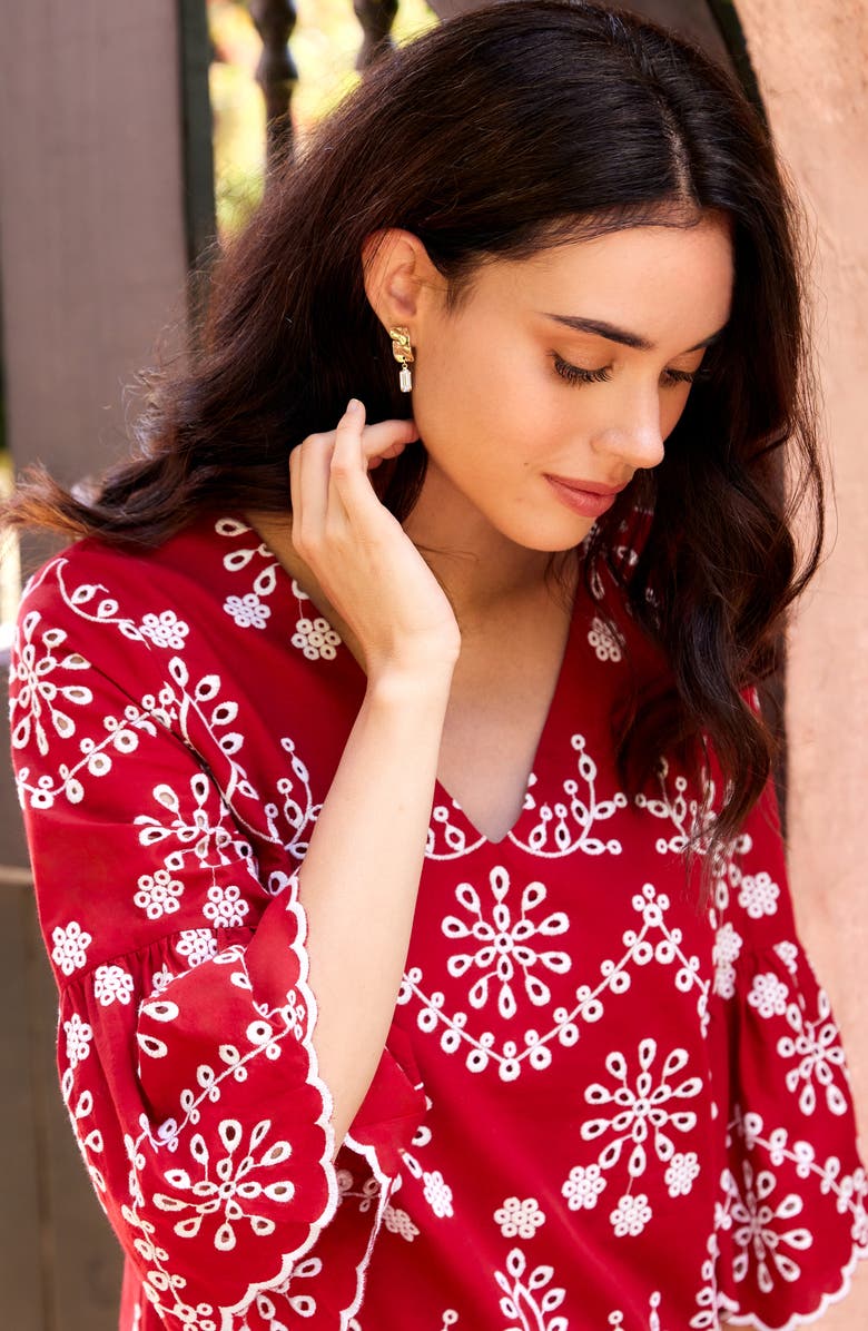 Karen Kane Embroidered Flare Sleeve Minidress, Alternate, color, Red