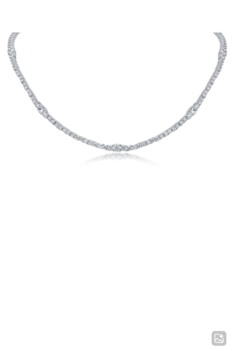Graduated Cubic Zirconia Tennis Necklace, Main, color, RHODIUM PLATED