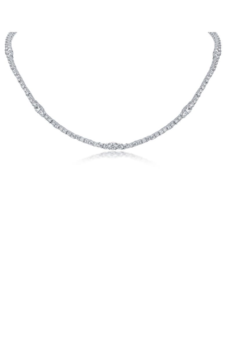 CZ by Kenneth Jay Lane Graduated Cubic Zirconia Tennis Necklace, Main, color, Rhodium Plated