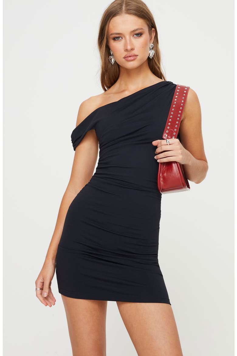 Marcou One-Shoulder Cotton Minidress, Alternate, color, BLACK