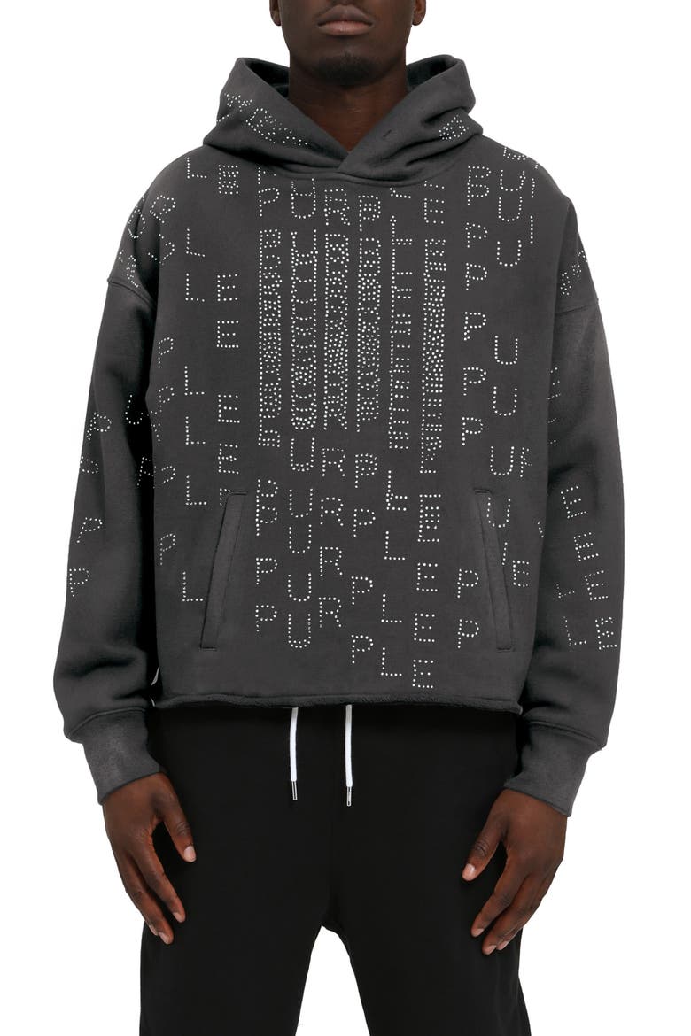 Rhinestone Fleece Hoodie, Main, color, BLACK