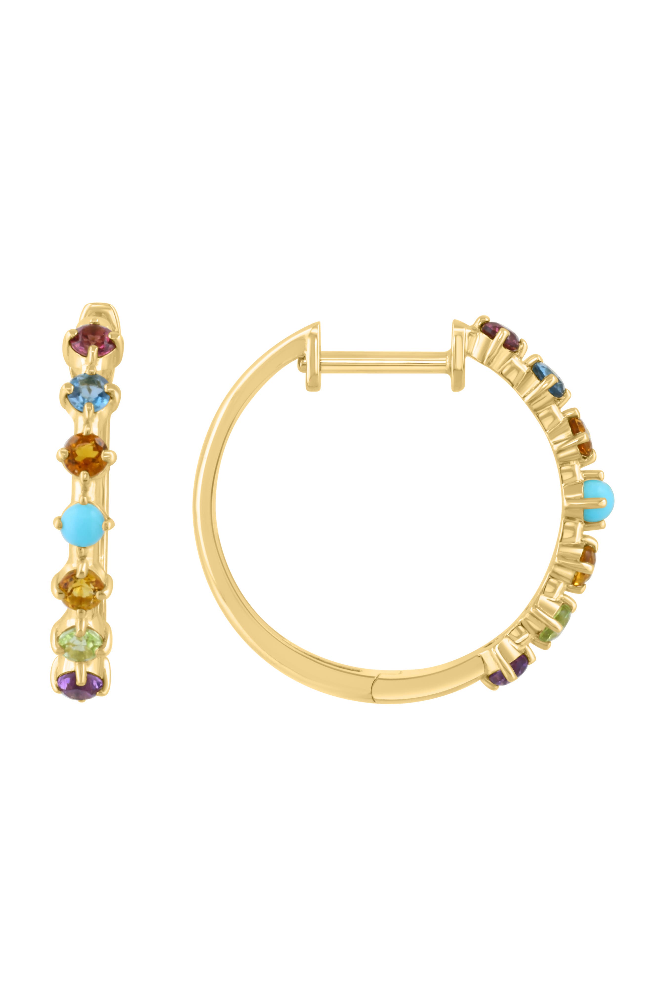 Gold Plated Sterling Silver Multistone Hoop Earrings