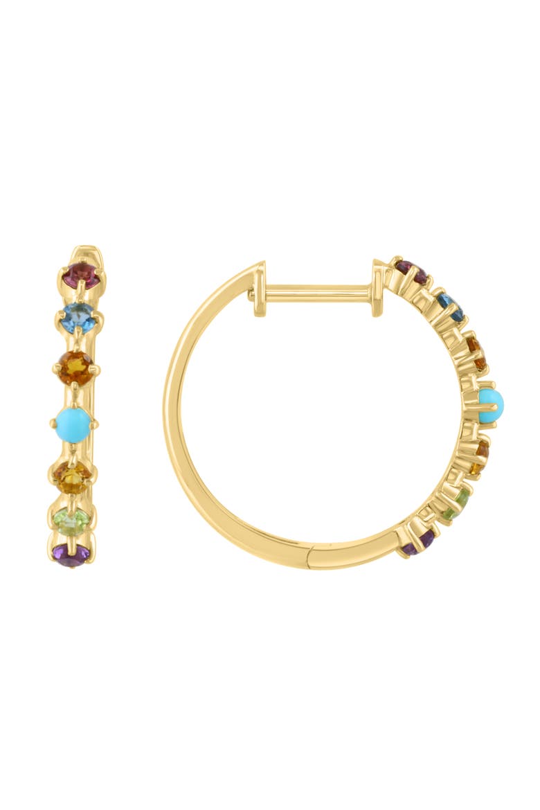 Gold Plated Sterling Silver Multistone Hoop Earrings, Main, color, MULTI