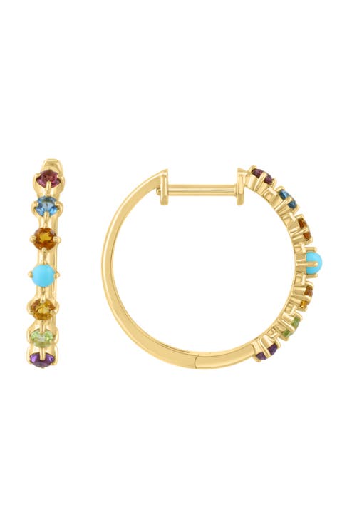 Gold Plated Sterling Silver Multistone Hoop Earrings