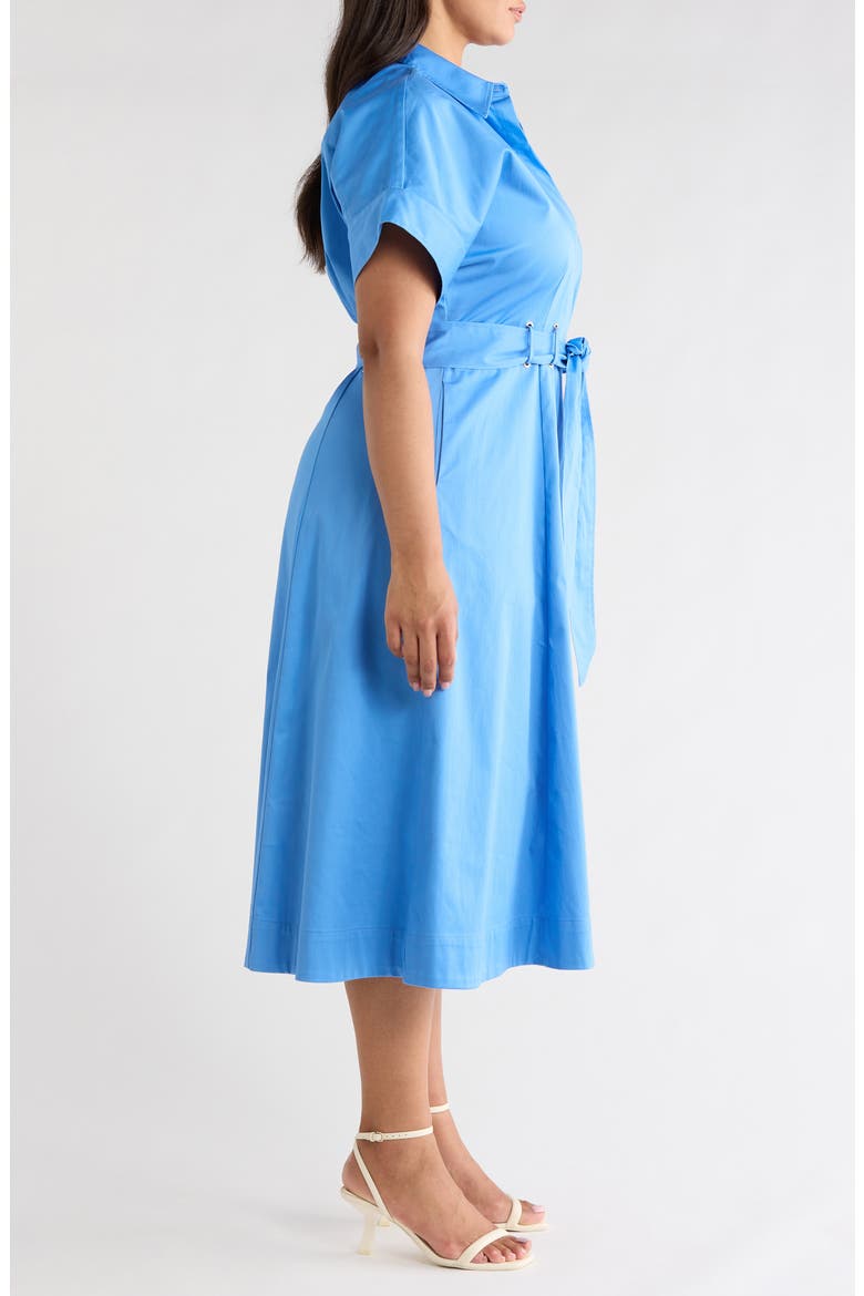Grommet Detail Belted Stretch Cotton Shirtdress, Alternate, color, SEAPORT