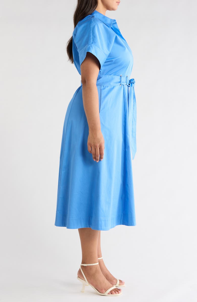 Anne Klein Grommet Detail Belted Stretch Cotton Shirtdress, Alternate, color, Seaport