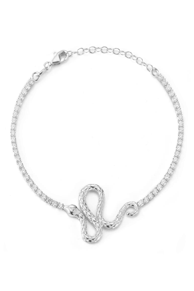 Snake Charm CZ Bracelet, Main, color, SILVER
