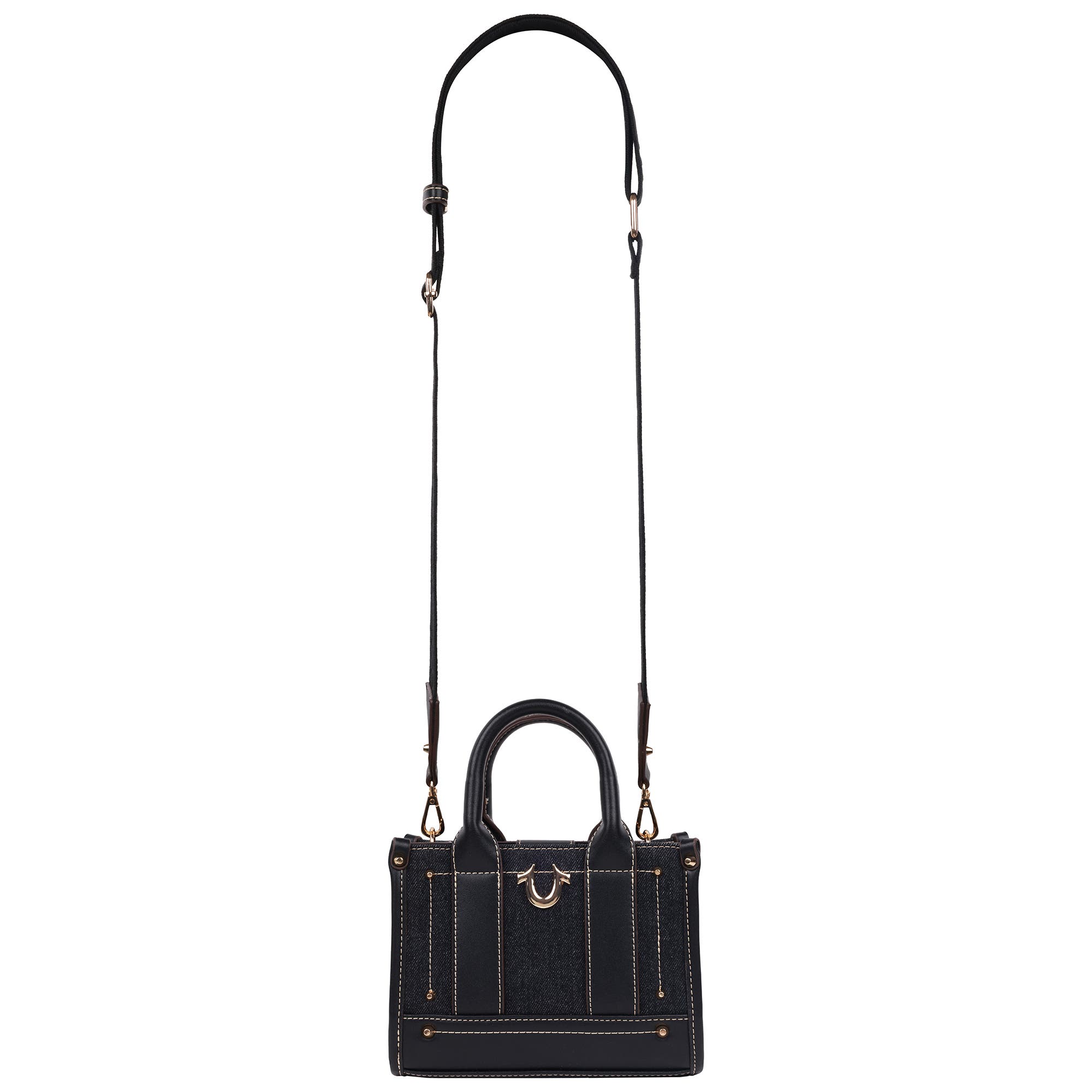 True Religion Denim Logo Strap Mini Tote, Alternate, color, Black