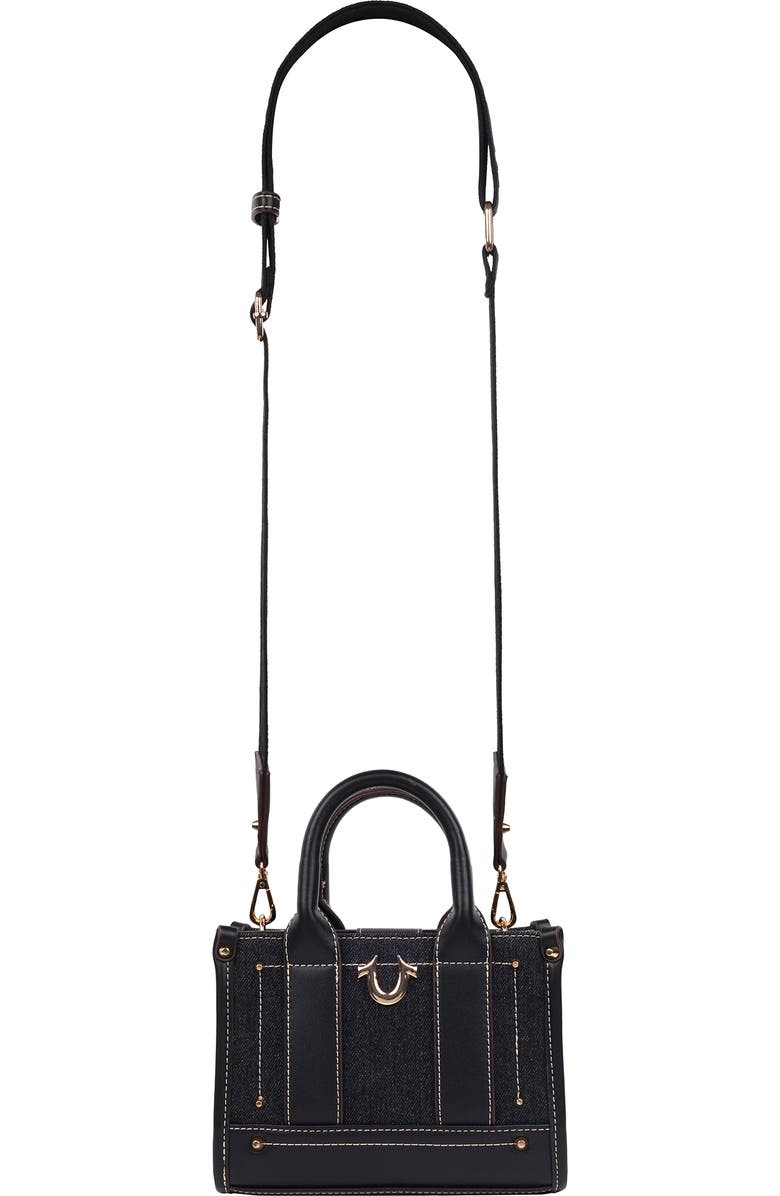 True Religion Denim Logo Strap Mini Tote, Alternate, color, Black
