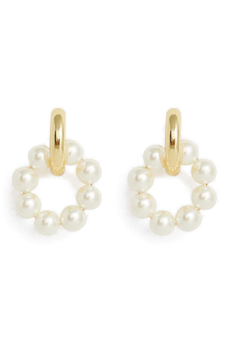 Tyson Imitation Pearl Hoop Earrings, Main, color, GOLD