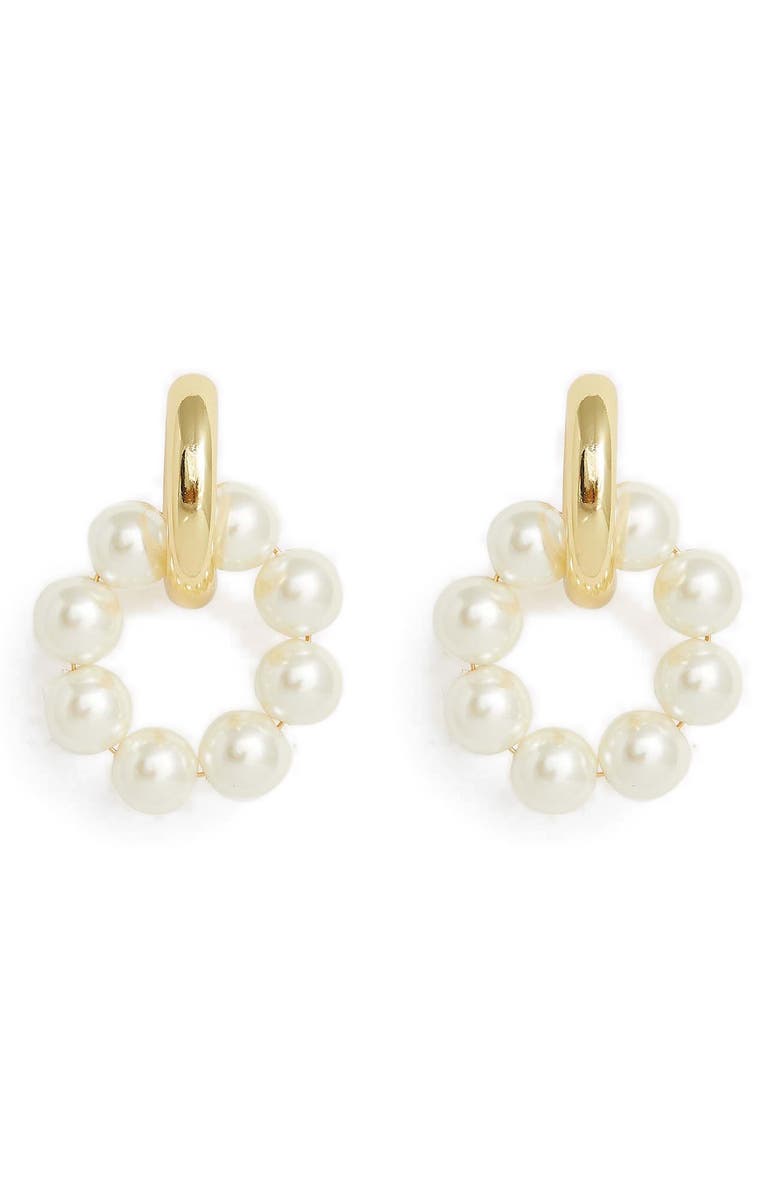 Petit Moments Tyson Imitation Pearl Hoop Earrings, Main, color, Gold