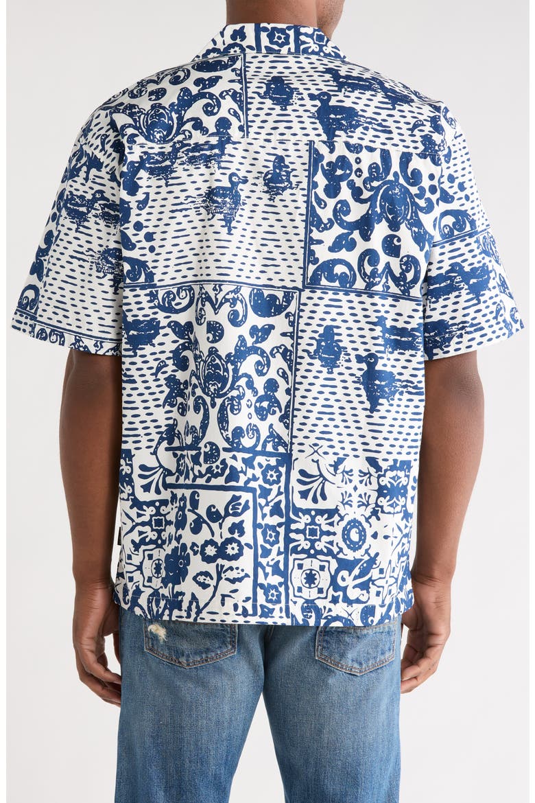 Vestige Print Cotton Poplin Bowling Shirt, Main, color, VESTIGE, WAX