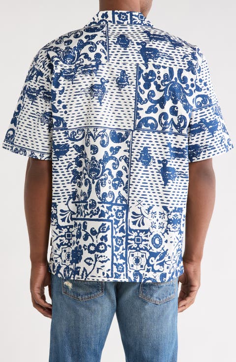 Vestige Print Cotton Poplin Bowling Shirt