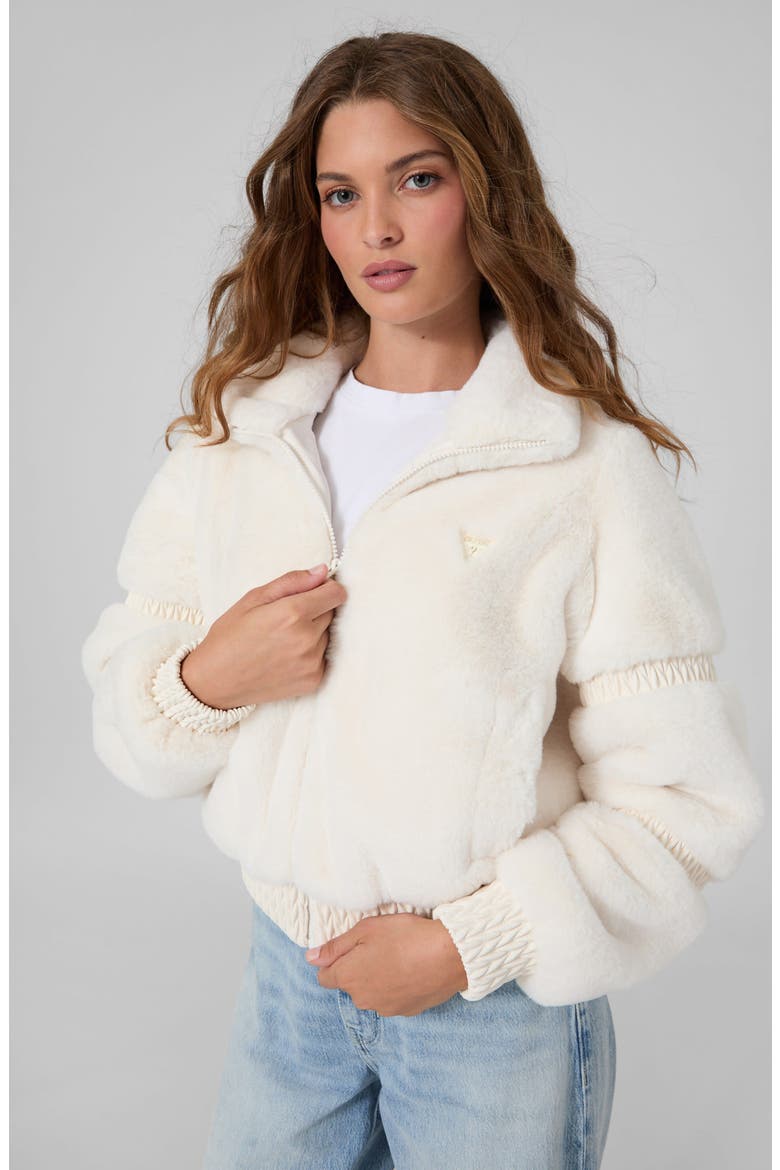 Carla Faux Fur High Neck Jacket, Alternate, color, CREAM WHITE