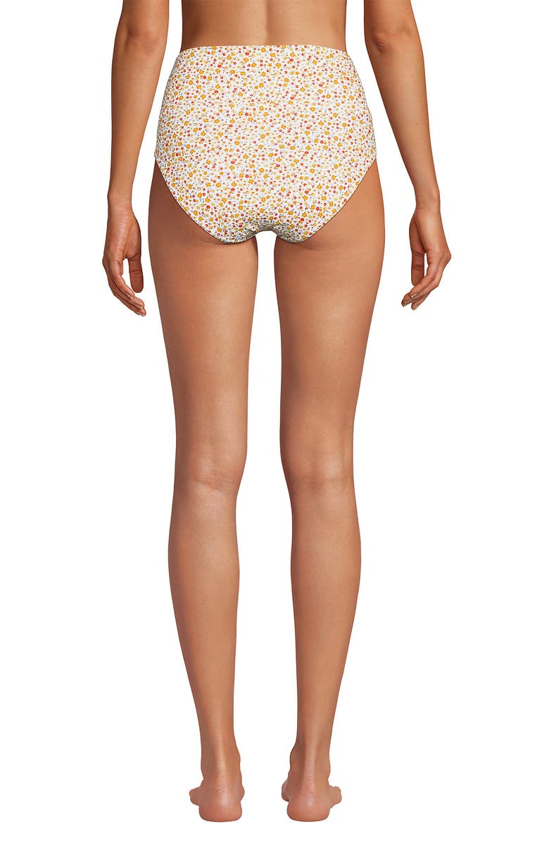 Lands' End Chlorine Resistant Pinchless High Waisted Bikini Bottoms, Alternate, color, Egret/Yellow Multi Floral