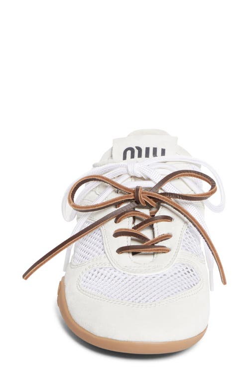 Miu Miu Gymnasium Mixed Media Low Top Sneaker In White