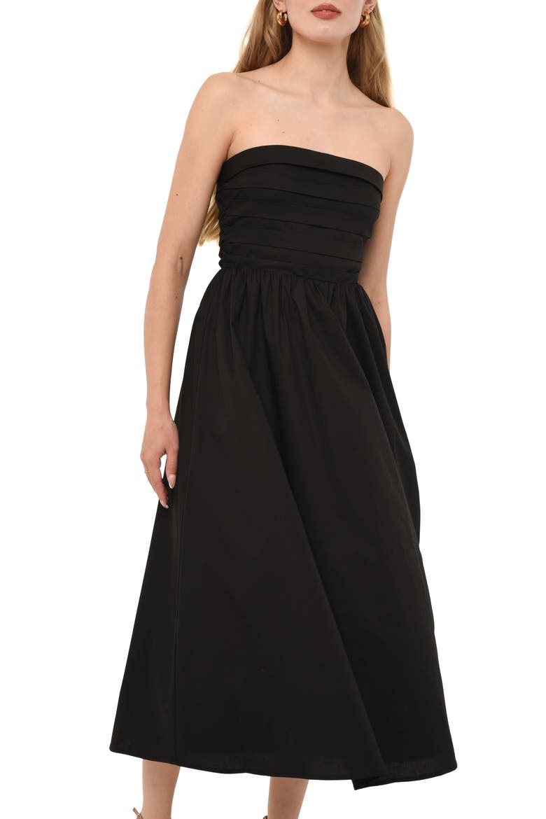 x Styled by COCO! Sammie Pleat Strapless Stretch Cotton Sundress, Alternate, color, BLACK