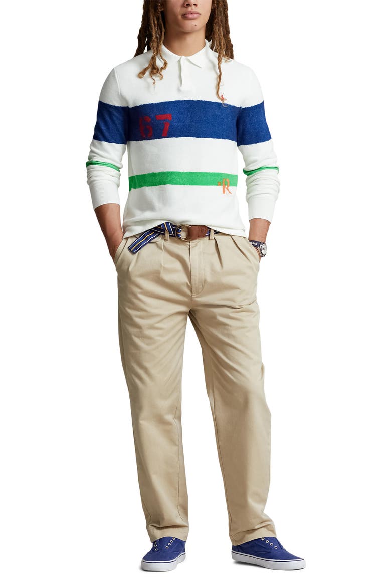 Stripe Cotton Mesh Knit Polo Sweater, Alternate, color, WHITE MULTI COMBO