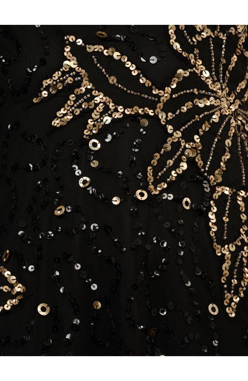 Adrianna Papell Sequin & Bead Floral Mesh Gown In Black