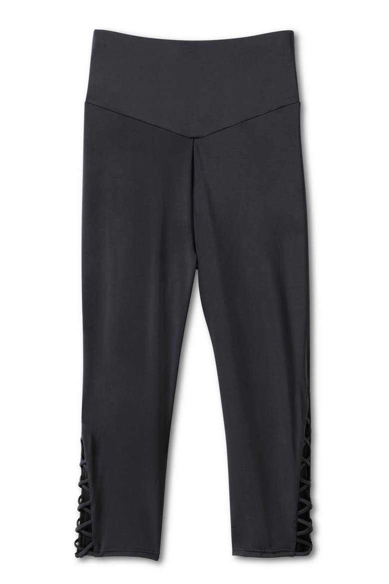 High Waisted Swim Capri With Lattice Detail, Alternate, color, BLACK